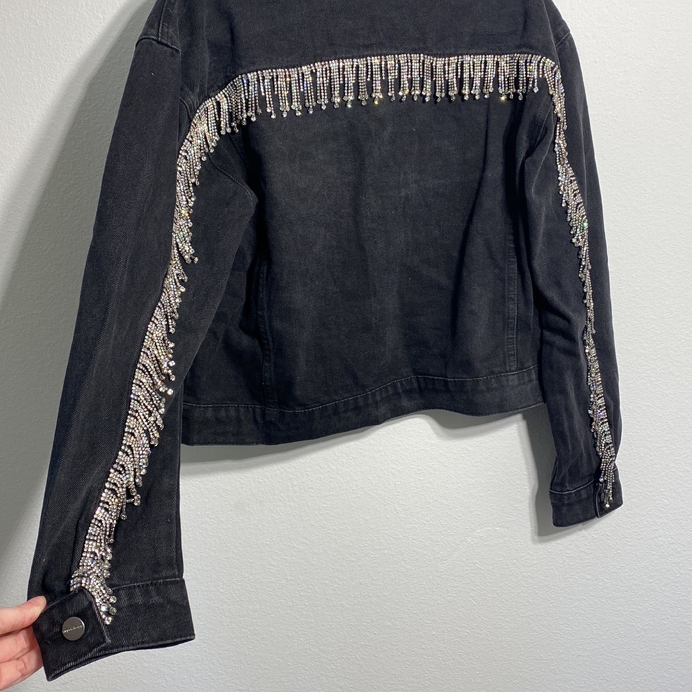 Superdown Raya Rhinestone Fringe Jacket in Washed Black - Picture 7 of 7